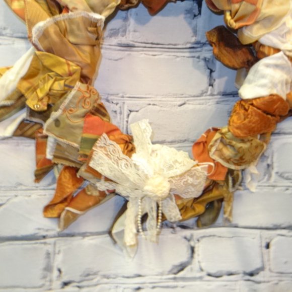 Handmade Wreath made w/ Recycled Material Swatch's - Picture 2 of 2